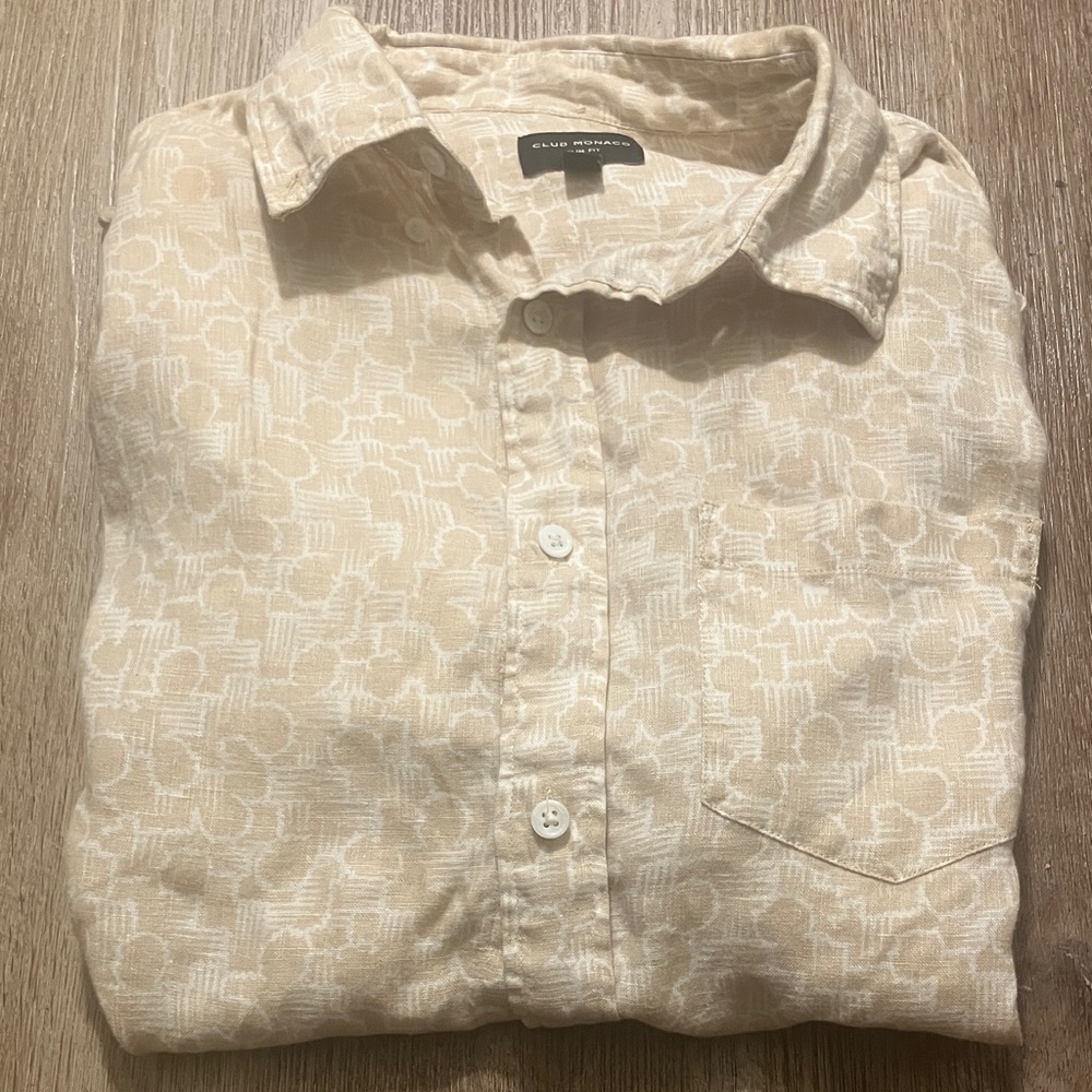 Club Monaco Men's Cream Patterned Shirt